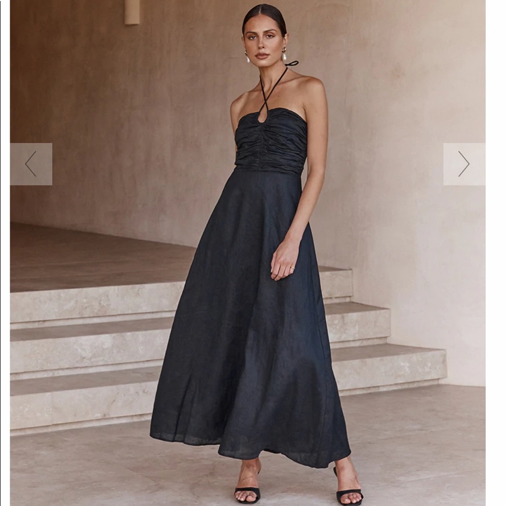 Nwot DISSH Flow Black Halter linen midi dress size 8